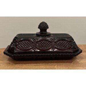 Vintage AVON Covered Butter Dish Embossed Ruby Red 1876 Cape Cod Collection